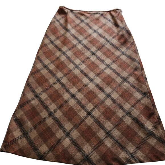 Ann Taylor Loft Plaid Wool Blend Long Skirt Brown Orange Size 14 - Picture 6 of 8